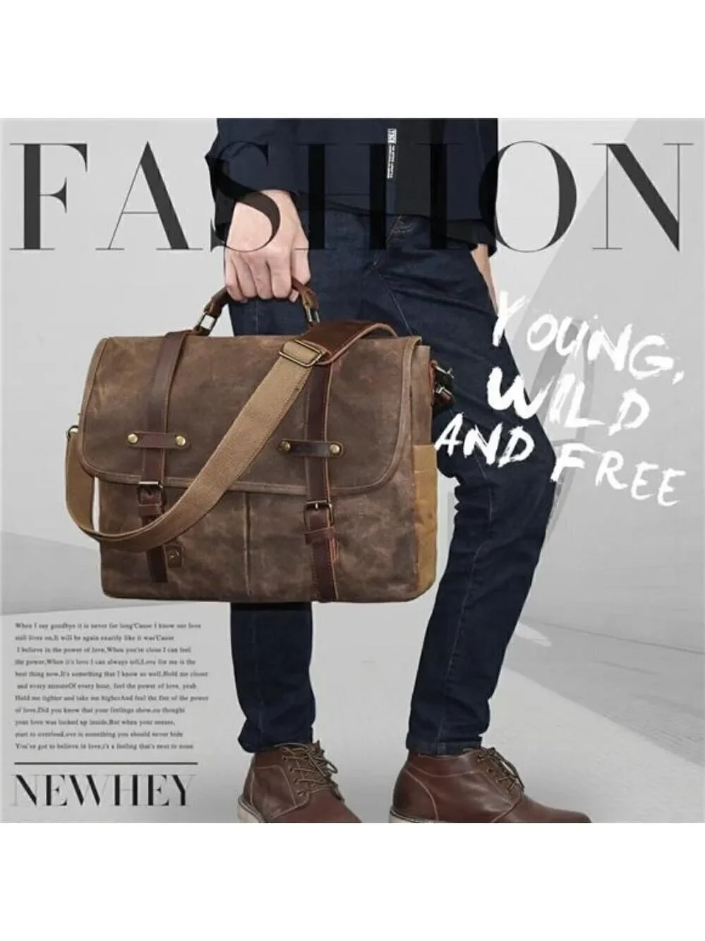 Messenger Bag Waterproof Vintage Genuine Leather Canvas Briefcase Laptop Satchel